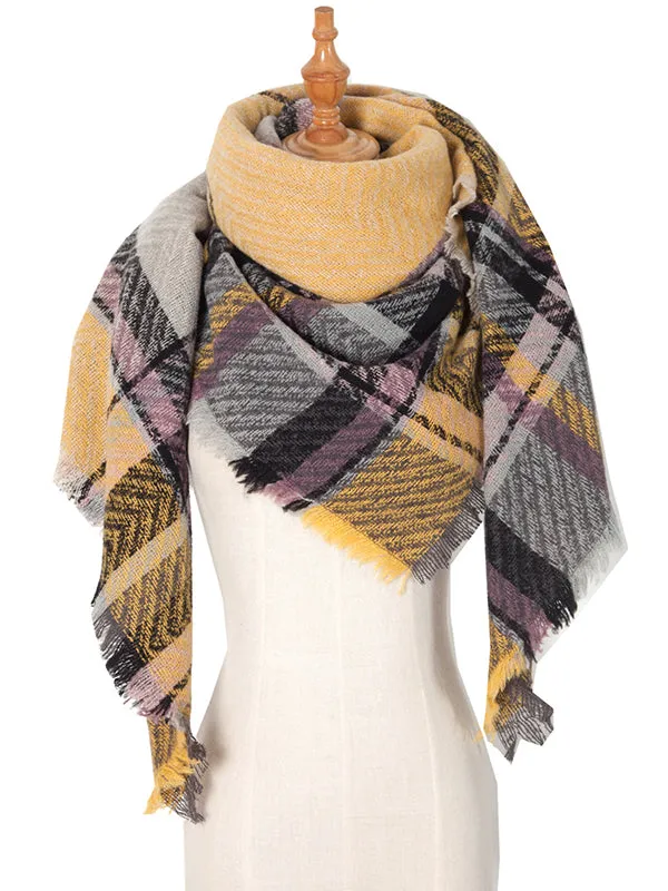 Triangle Fringed Keep Warm Plaid Shawl&Scarf