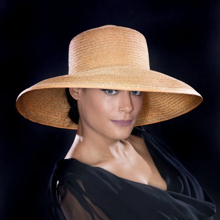 UF6024- Gold  Wide Brim Dress Hat For Women