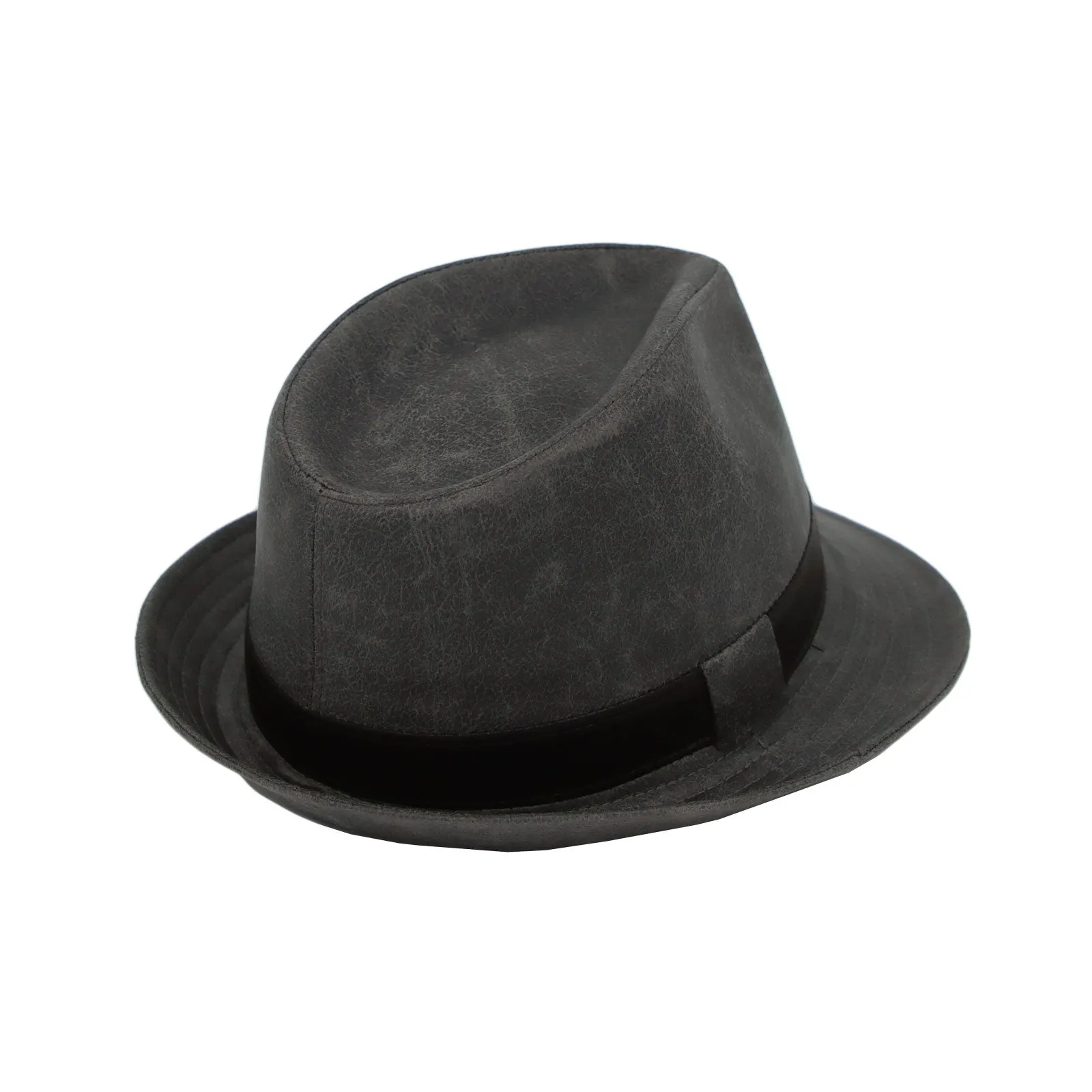 Vintage Fedora Hat Faux Leather Short Brim with Band GN61331