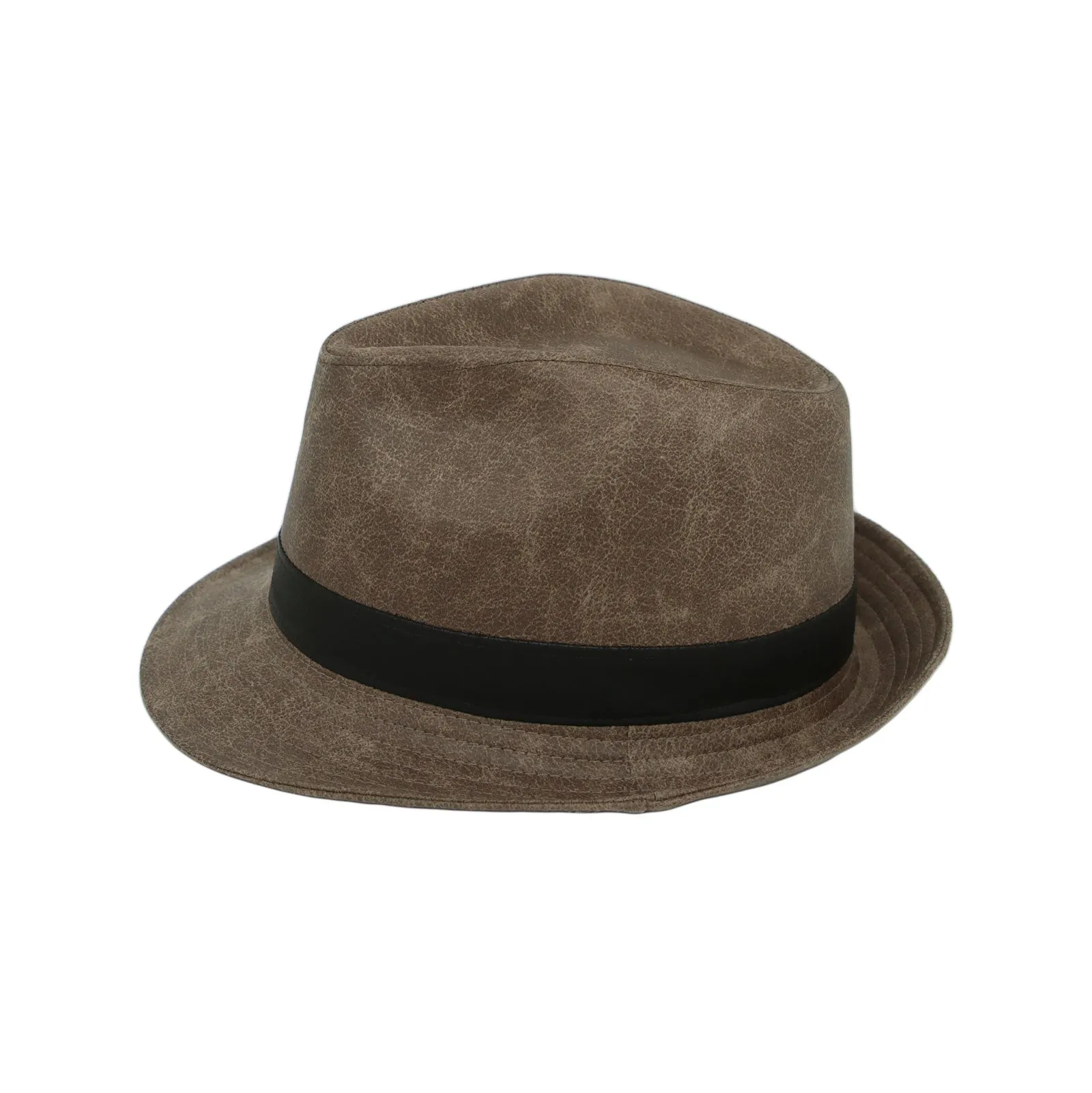 Vintage Fedora Hat Faux Leather Short Brim with Band GN61331