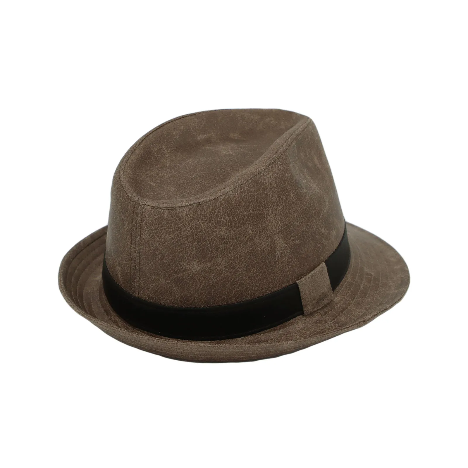 Vintage Fedora Hat Faux Leather Short Brim with Band GN61331