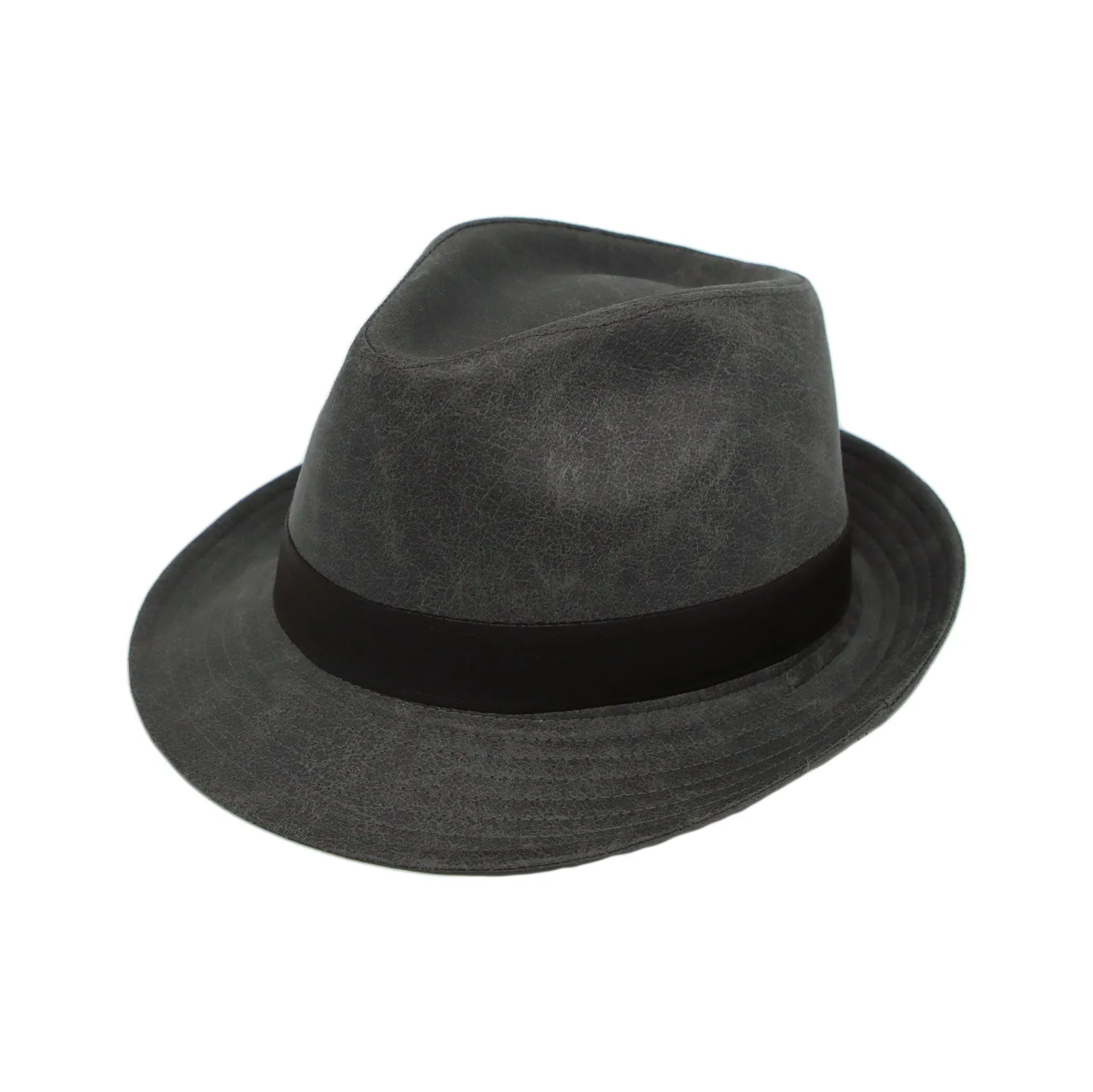 Vintage Fedora Hat Faux Leather Short Brim with Band GN61331