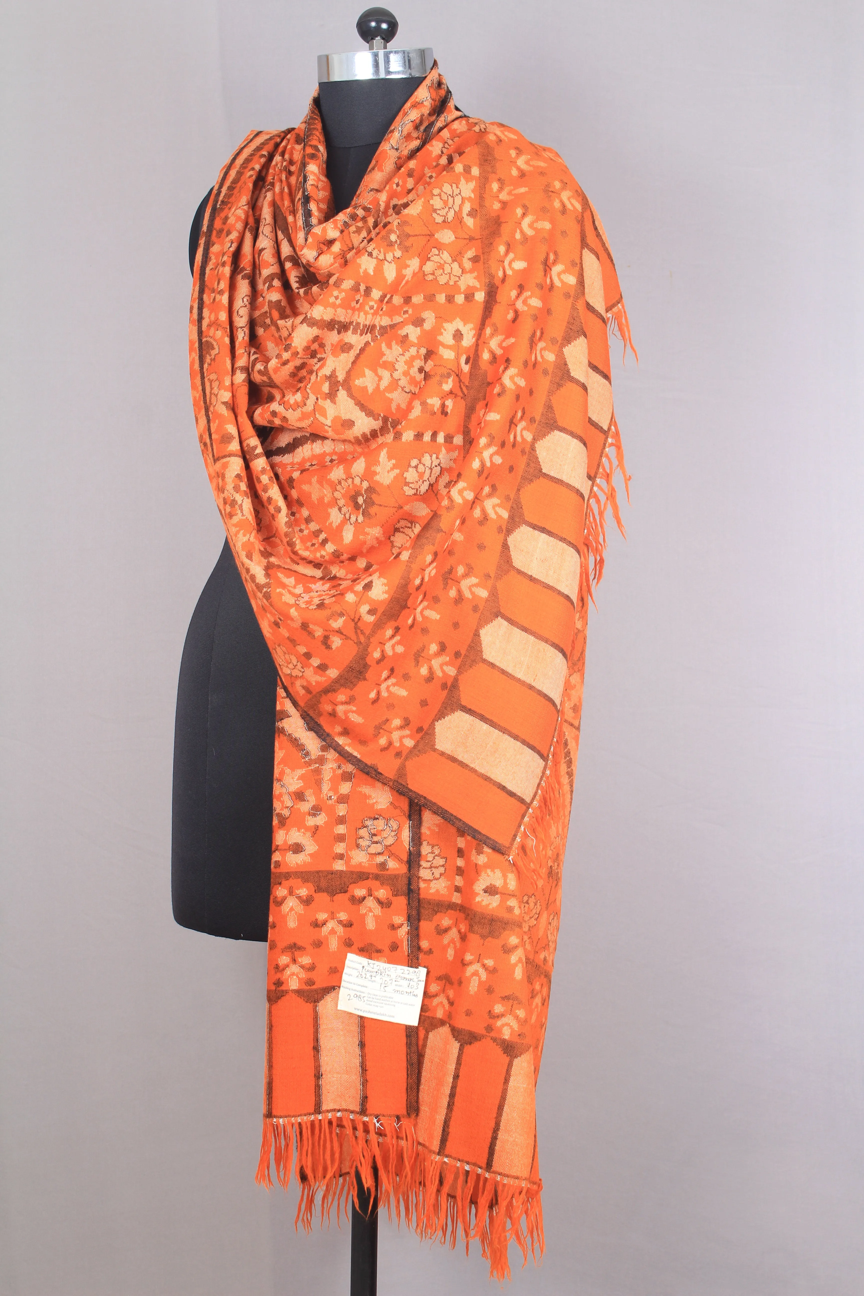 Vogue Wrap Pumpkin Orange Outlined Kani Jama Shawl