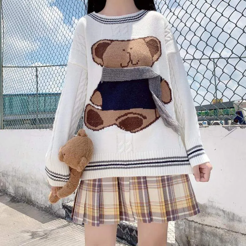 Women's Cute Bear Cable Knitted Sweater