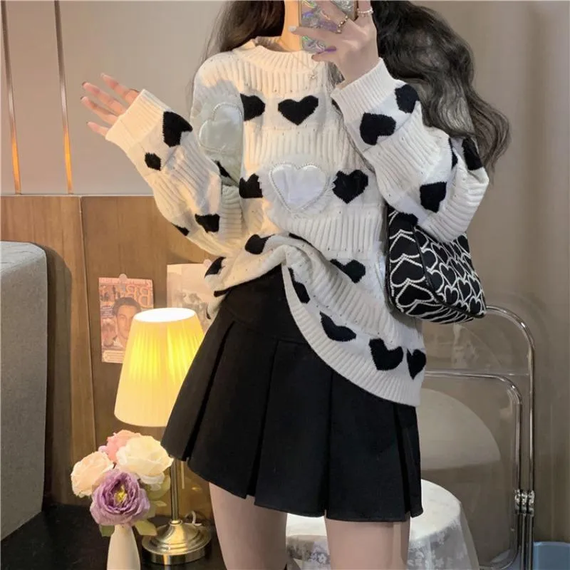 Women's Cute Heart Knitted Stripe Sweater