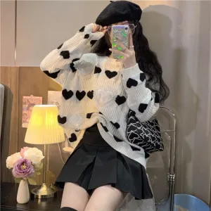 Women's Cute Heart Knitted Stripe Sweater