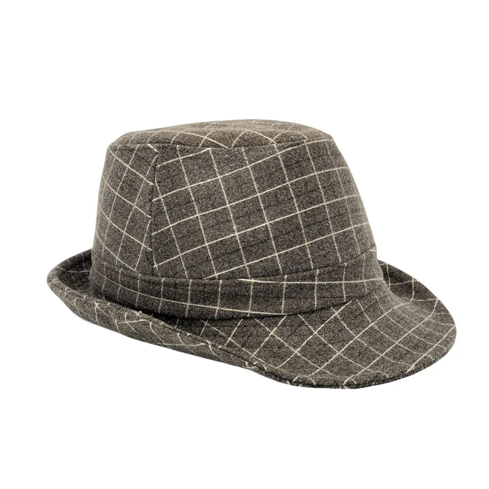 Wool Check Pattern Fedora Hat - Classic Trilby Manhattan Tattersall Pattern for Men Women LD61566