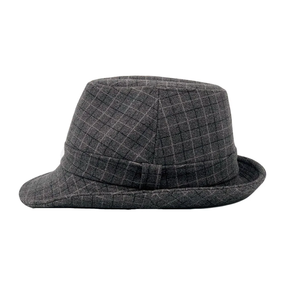 Wool Check Pattern Fedora Hat - Classic Trilby Manhattan Tattersall Pattern for Men Women LD61566