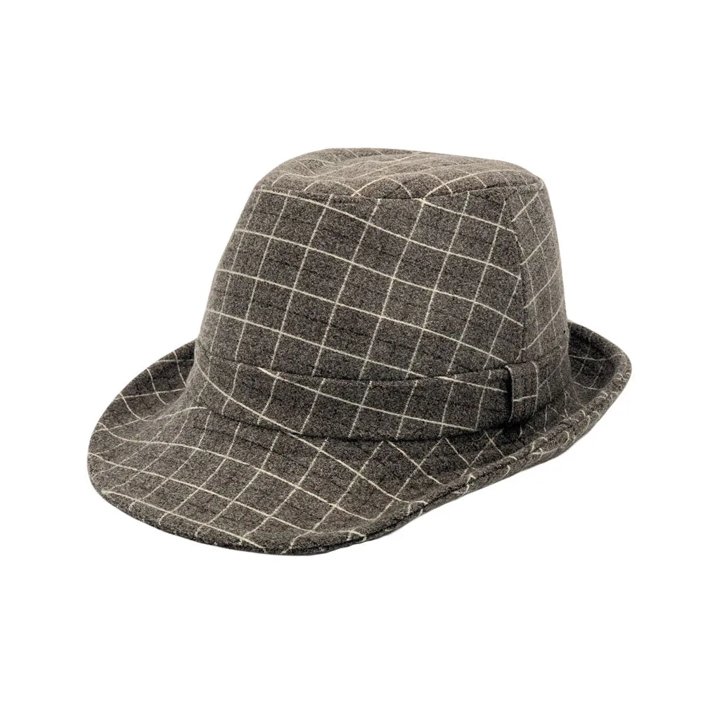 Wool Check Pattern Fedora Hat - Classic Trilby Manhattan Tattersall Pattern for Men Women LD61566