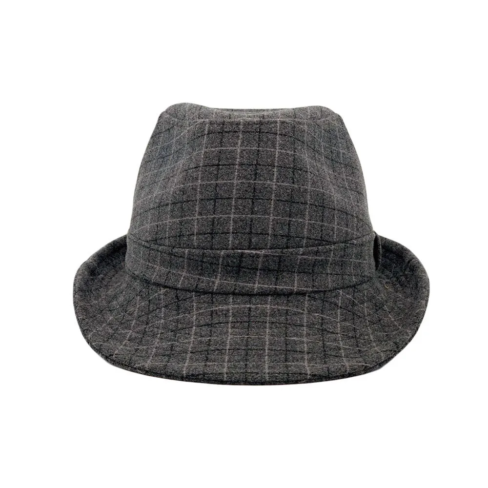 Wool Check Pattern Fedora Hat - Classic Trilby Manhattan Tattersall Pattern for Men Women LD61566