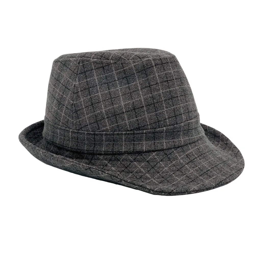 Wool Check Pattern Fedora Hat - Classic Trilby Manhattan Tattersall Pattern for Men Women LD61566