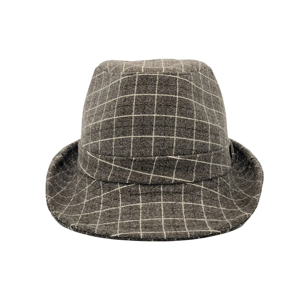 Wool Check Pattern Fedora Hat - Classic Trilby Manhattan Tattersall Pattern for Men Women LD61566