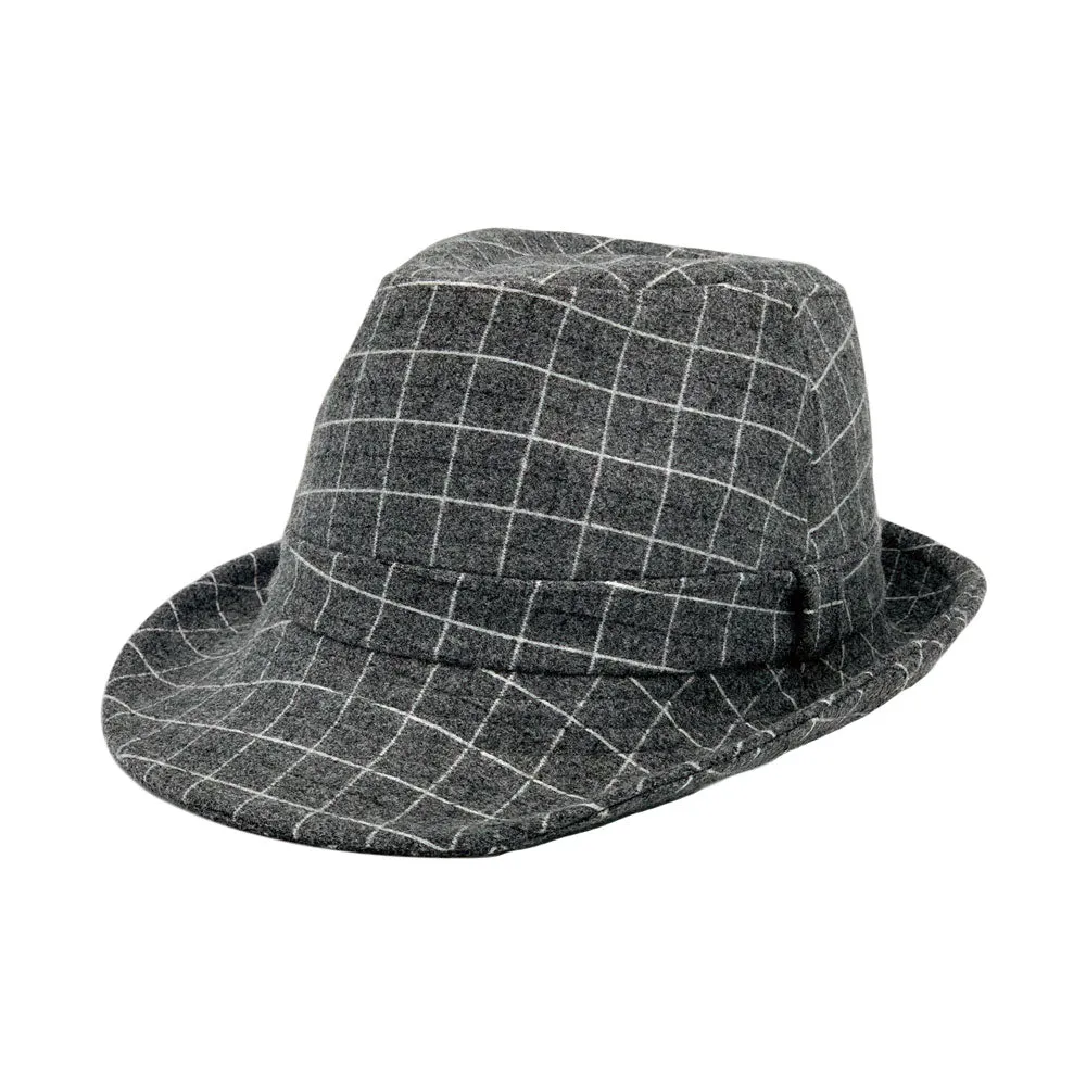 Wool Check Pattern Fedora Hat - Classic Trilby Manhattan Tattersall Pattern for Men Women LD61566