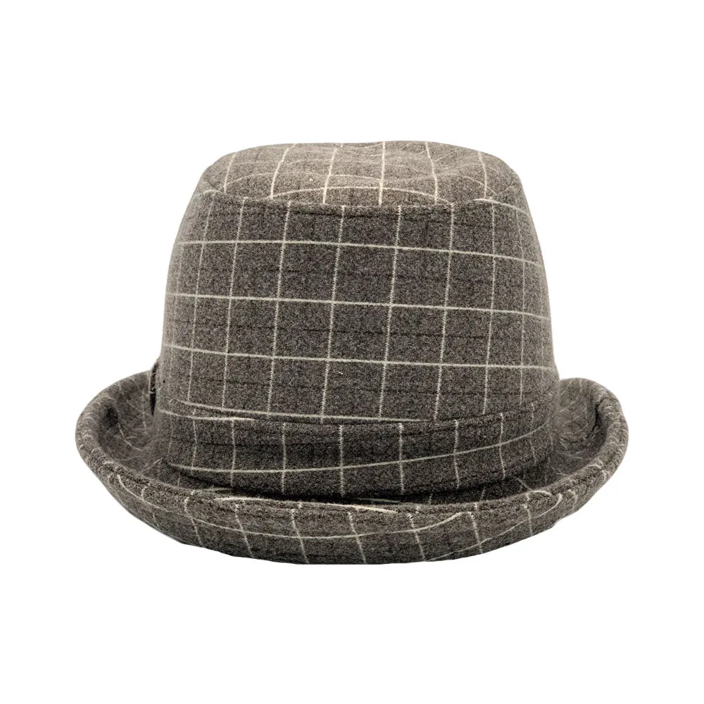 Wool Check Pattern Fedora Hat - Classic Trilby Manhattan Tattersall Pattern for Men Women LD61566