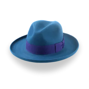 Yale Blue Fur Felt Fedora with Rolled Wide Brim | The Magellan